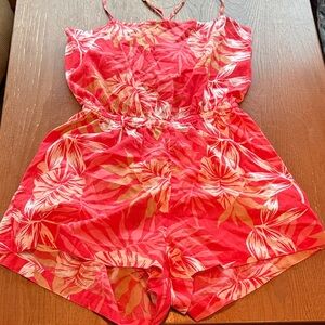 Roxy Red Tropical Floral Spaghetti-Strap One-Piece Romper